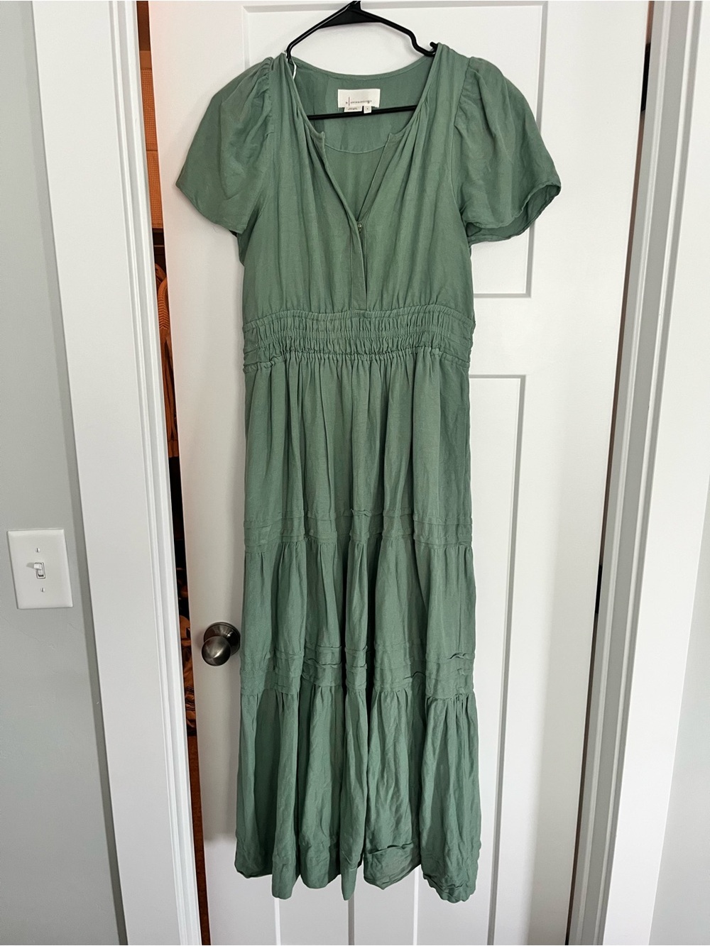 Anthropologie Somerset Linen Sage Green Maxi Dress
